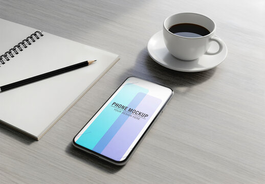 Smartphone Screen Mockup on Wooden Desk
