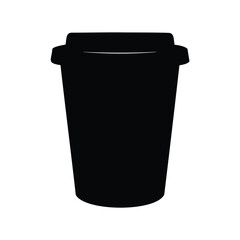 Black silhouette of a takeaway coffee cup with a lid on white