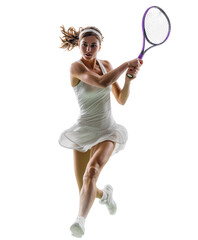 Graceful Tennis Silhouette: A tennis player in mid-swing, embodying speed, focus, and the essence of athleticism and the pursuit of victory.