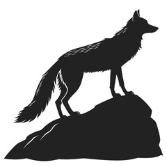 Fox standing on rock silhouette