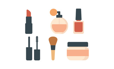 Elegant flat design makeup essentials with light glow effects