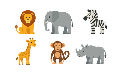 Fototapeta premium Colorful cartoon safari animals on gradient background