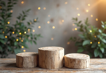 christmas tree and wooden podium	
