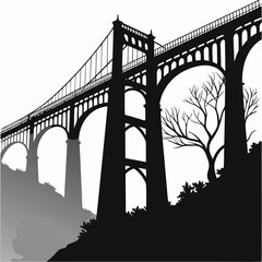 Ancient bridge in mist silhouette