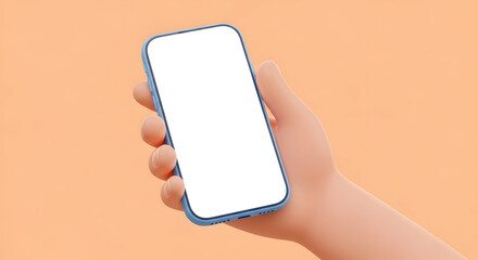 3D vector hand holding mobile phone isolated on yellow background, 3d Hand using smartphone with empty screen for mockup mobile concept. showcase 3d display hand scene with device mobile phone