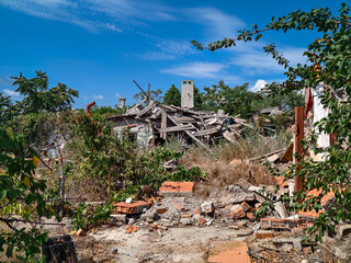 ruined street and destroyed houses the city war in Ukraine