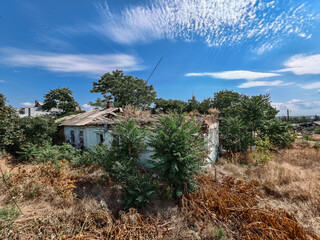 ruined street and destroyed houses the city war in Ukraine
