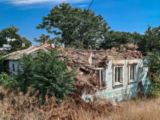 ruined street and destroyed houses the city war in Ukraine