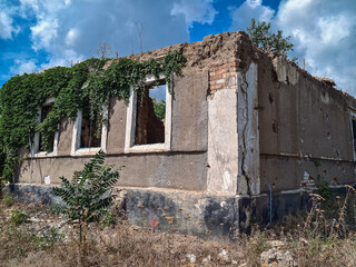 ruined street and destroyed houses the city war in Ukraine