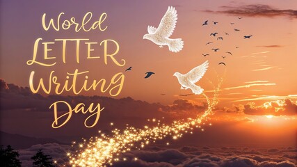 World Letter Writing Day, Dreamy imaginative concept of flying letters transforming into soaring birds.