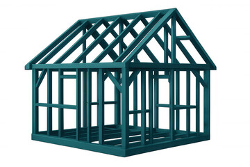 Teal frame of a house under construction, isolated on transparent background, ideal for architectural and real estate projects