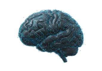 Futuristic brain with glowing circuit patterns symbolizes artificial intelligence and advanced neural networks innovating new technologies for cutting edge research
