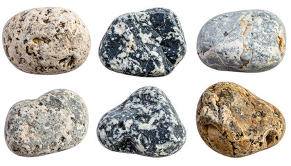 Obraz premium Collection of six textured rocks Isolated on solid white Background