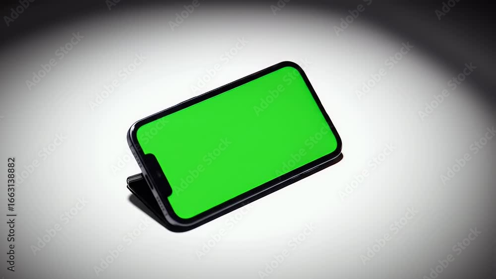 Wall mural green screen smartphone mockup. isolated mobile device with blank chroma key screen on white backgro