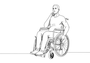 Person in Wheelchair Line Art Illustration on transparent background
