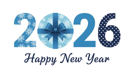 happy New Year 2026 with a festive design featuring floral patterns a beautifully wrapped gift box and polka dots  holiday greetings new year