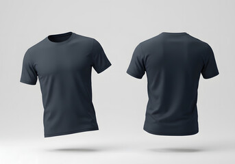 blank navy blue t-shirt front and back isolated on white background