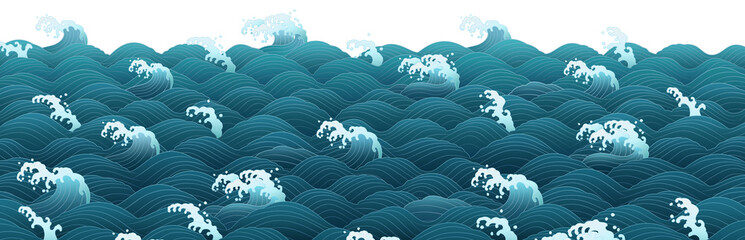 Korean traditional design, sea wave pattern, transparent background for compositing, oriental traditional image, Chinese, Japanese pattern 한국 전통 문양
