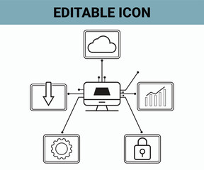 set of icons for web design vector. Cloud computing network diagram with icons