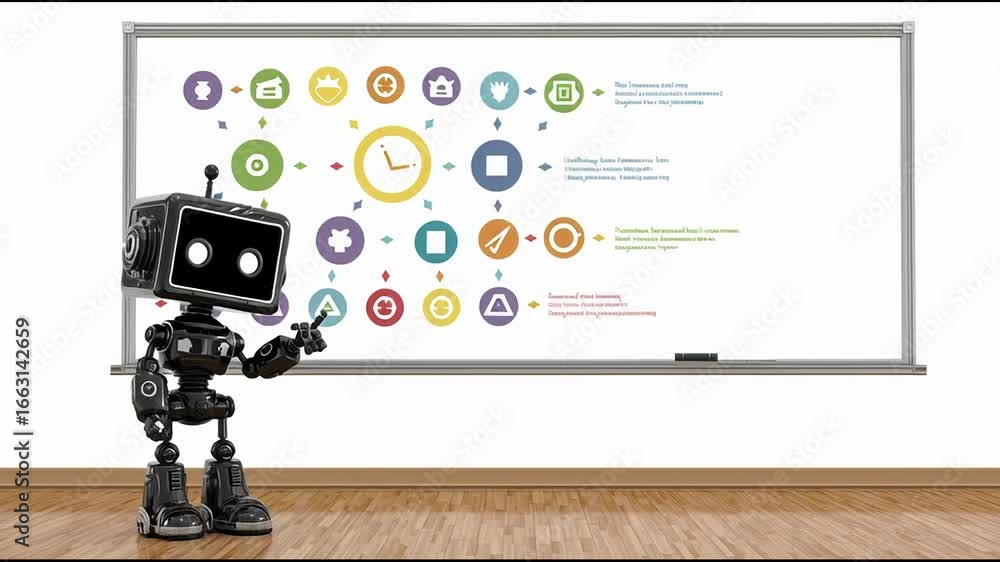 Poster Robotic Teacher Presenting Information in an Empty Classroom Setting With a Whiteboard