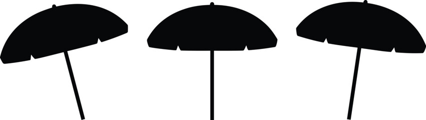 Beach umbrella silhouette set, summer vector icons, outdoor shade graphic, black parasol design, vacation illustration, leisure equipment, canopy shapes © Bappi Creatives