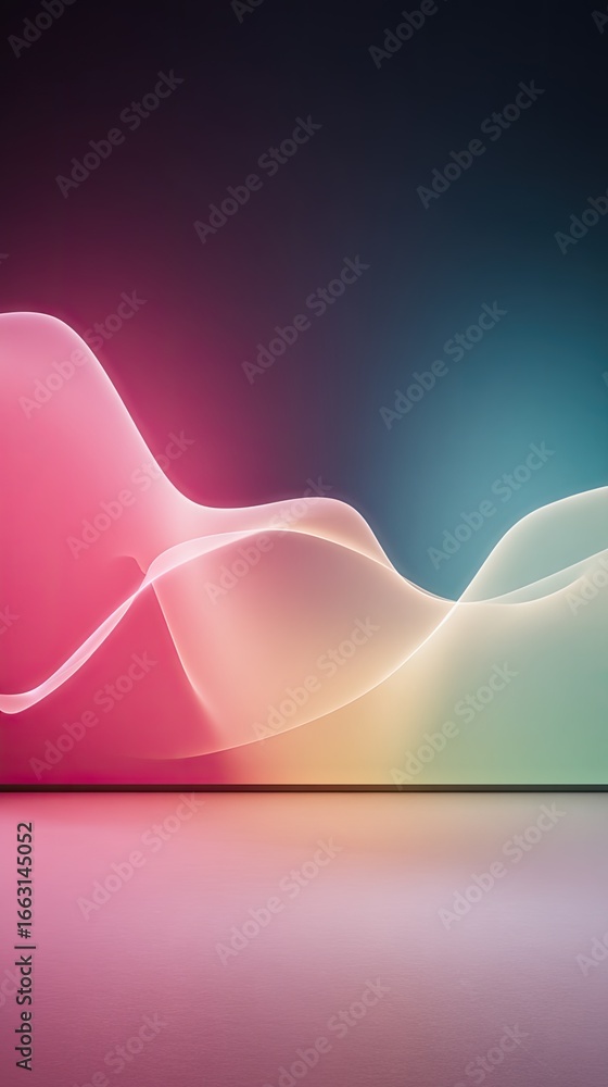Poster dreamy gradient mesh background with subtle light and flowing pink and teal waves