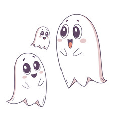 Obraz premium Three Cute Cartoon Ghosts Vector with Friendly Faces for Halloween DesignsCartoon Ghost Trio, Friendly Halloween Ghosts, Cute Ghost Vector 