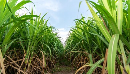 Obraz premium Lush sugarcane field pathway (1)