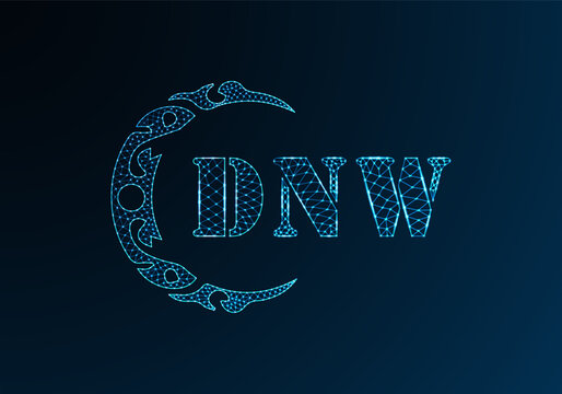 Low poly letter logo DNW design. DNW letter logo low poly vector design on blue color gradient background. DNW logo low poly design