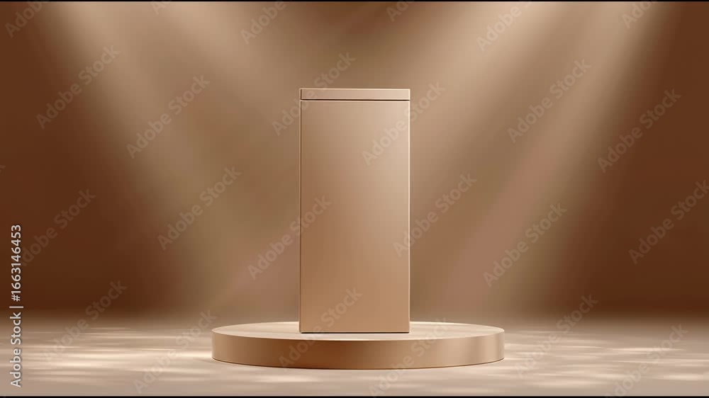 Aufkleber showcasing a sleek modern display pedestal with warm lighting in an elegant setting for an art exhib