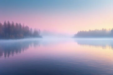 Obraz premium Misty Sunrise Over Calm Lake. Generative AI. 
