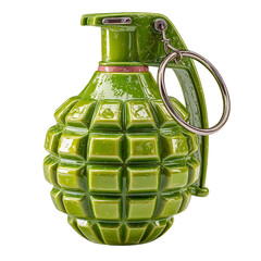 Fototapeta premium Green Hand Grenade Isolated: A meticulously crafted photorealistic representation of a vintage hand grenade, standing as a symbol of military history and danger.