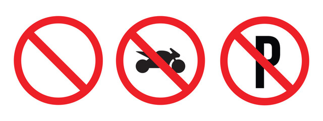 Do Not Parking Sign symbol, Isolated Circle Traffic Pictogram, Transportation information icon set