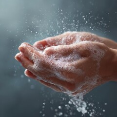 Fototapeta premium Foamy Soap Hand Hygiene Close-Up in a Clean Environment