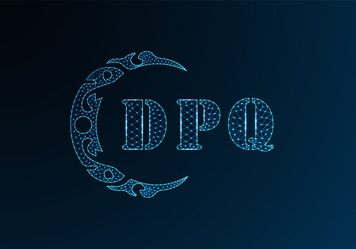 Low poly letter logo DPQ design. DPQ letter logo low poly vector design on blue color gradient background. DPQ logo low poly design