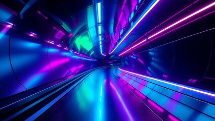 Abstract blue motion tunnel background with glowing light and speed effect