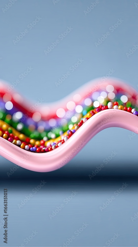Poster elegant abstract pattern with wavy lines and colorful beads