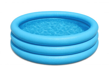 Light blue inflatable pool filled with water, isolated on transparent background, perfect for summer concepts