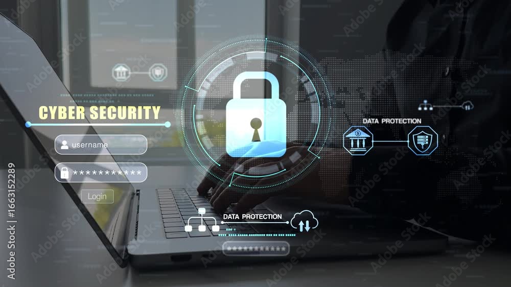 Poster protecting herself from cyber attacks and personal data.cyber security network.cyber security protec