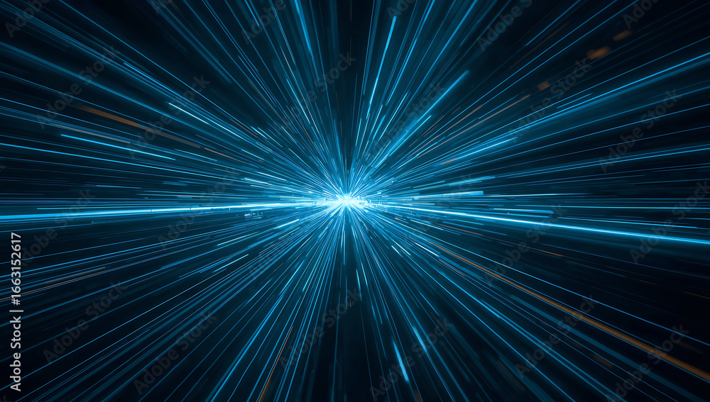 Poster abstract blue light streaks and glowing lines creating a sense of speed and futuristic digital data 