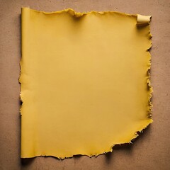 Fototapeta premium Fragment of torn yellow page with frayed side. Excellent for note-style compositions and rustic themes. The texture is rough and the shape is irregular. 1