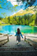 girl on the blue lake