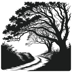 Tree tunnel over path silhouette