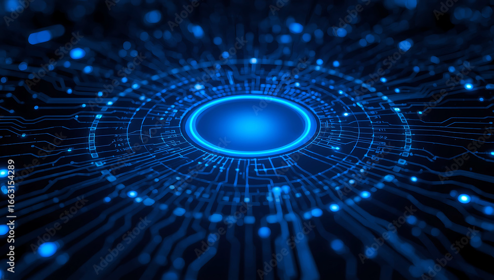 Poster abstract glowing blue digital circuit board with intricate patterns and futuristic technology concep