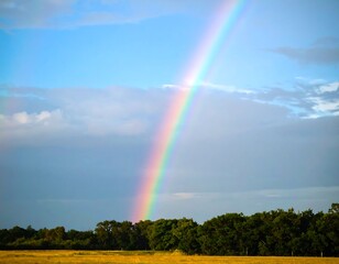 Rainbow arcing over a field