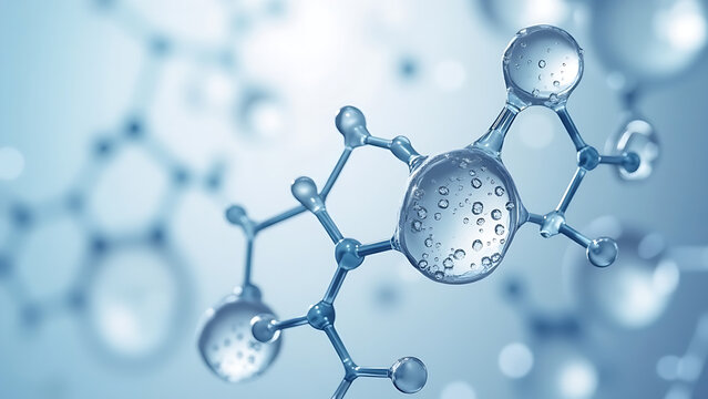 A microscopic view of unsaturated fat molecules, showing their molecular structure with visible double bonds and the fluid 