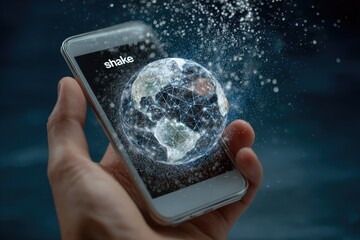 Global network visualized on a smartphone screen