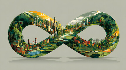 Sustainable Energy and Circular Economy Conceptual Illustration: An Infinity Loop Depicting Environmental Harmony and Resourcefulness