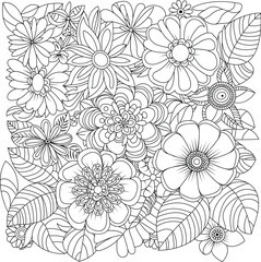 Intricate floral design black and white line art for coloring and creative projects white background