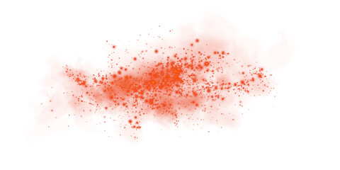 A soft red dust cloud drifts through the air, illuminated by tiny glowing particles.